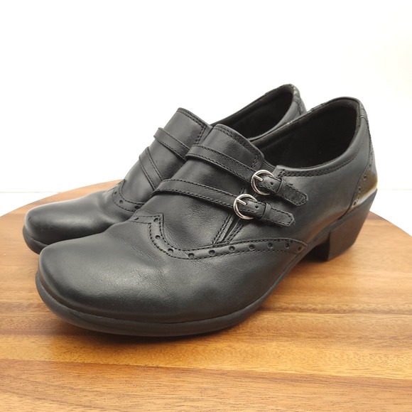 Earth Origins Clogs Womens Sz 9.5  Carma 4  Black Leather Wingtip Shoes  Comfort - Picture 1 of 10